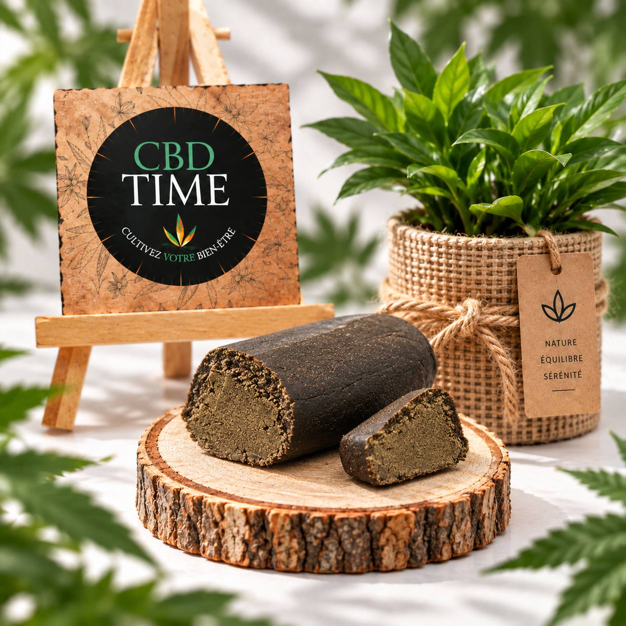 Résine CBD Platinium présentée sur support en bois – CBD Time